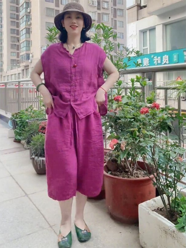 今年夏季新款百搭欧货港风气质棉麻套装无袖上衣七分裤两件装女装|undefined