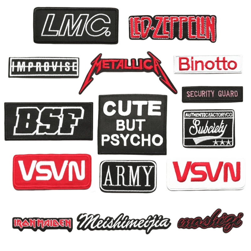 跨境新徽章补丁刺绣patch 布贴刺绣黑白色英文布贴英文长方形