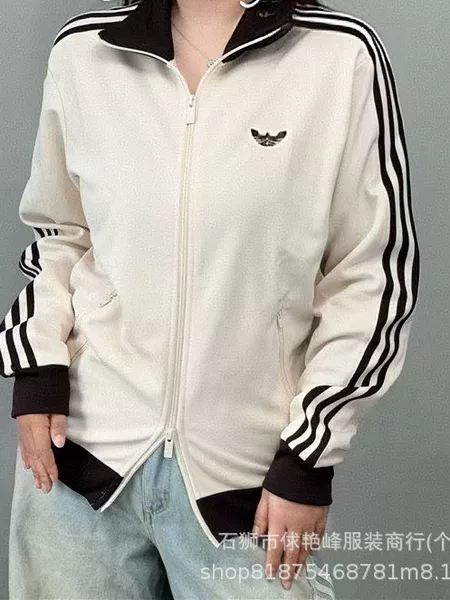 Adidas Trefoil Jacket for Men and Women, New Spring Sports Three-Stripe Cardigan Sweatshirt, Stand Collar Jacket, Trendy In-Stock