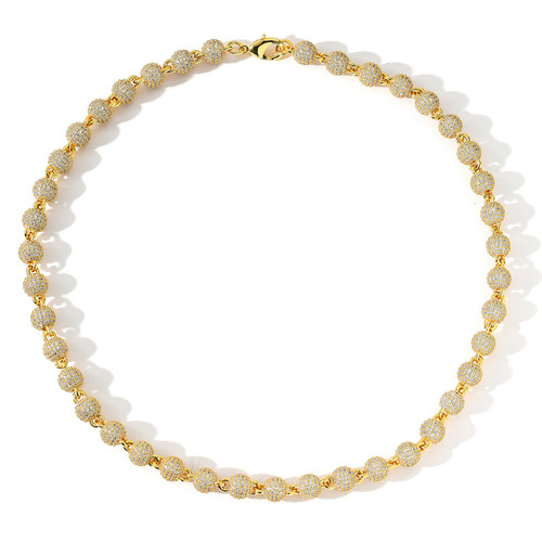 Eurasian Cross-border Accessory 8mm Round Bead Necklace Choker Collar Necklace Full CZ Men Women's Personality Hip Necklace