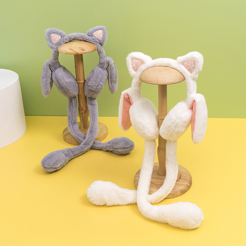 Warm winter new style, cute children's airbag earmuffs with moving bright pink ears, model RN1083