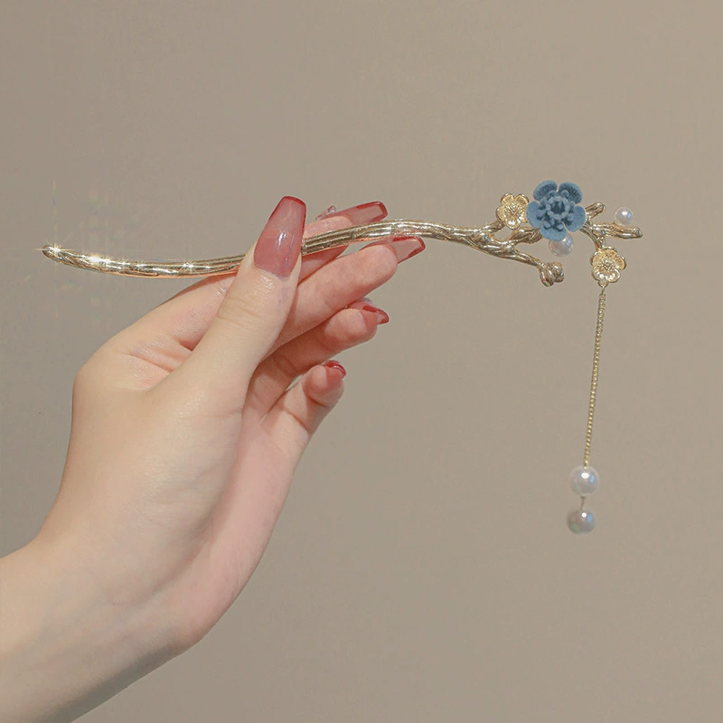 Китайская заколка HanfuHairgrip, цветы и кисточки, аксессуар для волос, 22 см, легкий