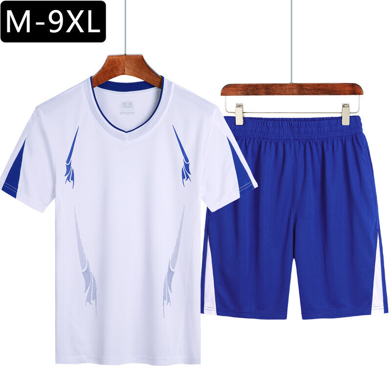 Traje deportivo de tamaño king para hombres de verano running mangas cortas running trajes de fitness para hombres sueltos camisetas de baloncesto de cuello en V dos piezas set
