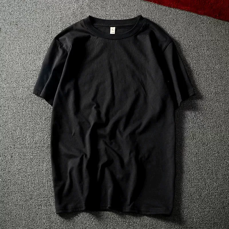 Обработка на заказ чесаный хлопок 180 г, однотонная белая черная футболка с коротким рукавом, летний Свободный Мужской и женский топ с коротким рукавом