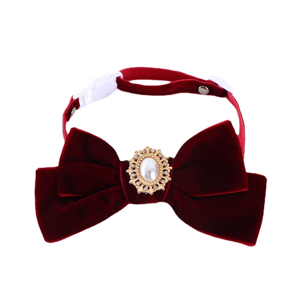 Perros de mascotas muñecas gatos seda arco perlas taladro retro anti-asfixia collar corbata accesorios de fiesta cumpleaños