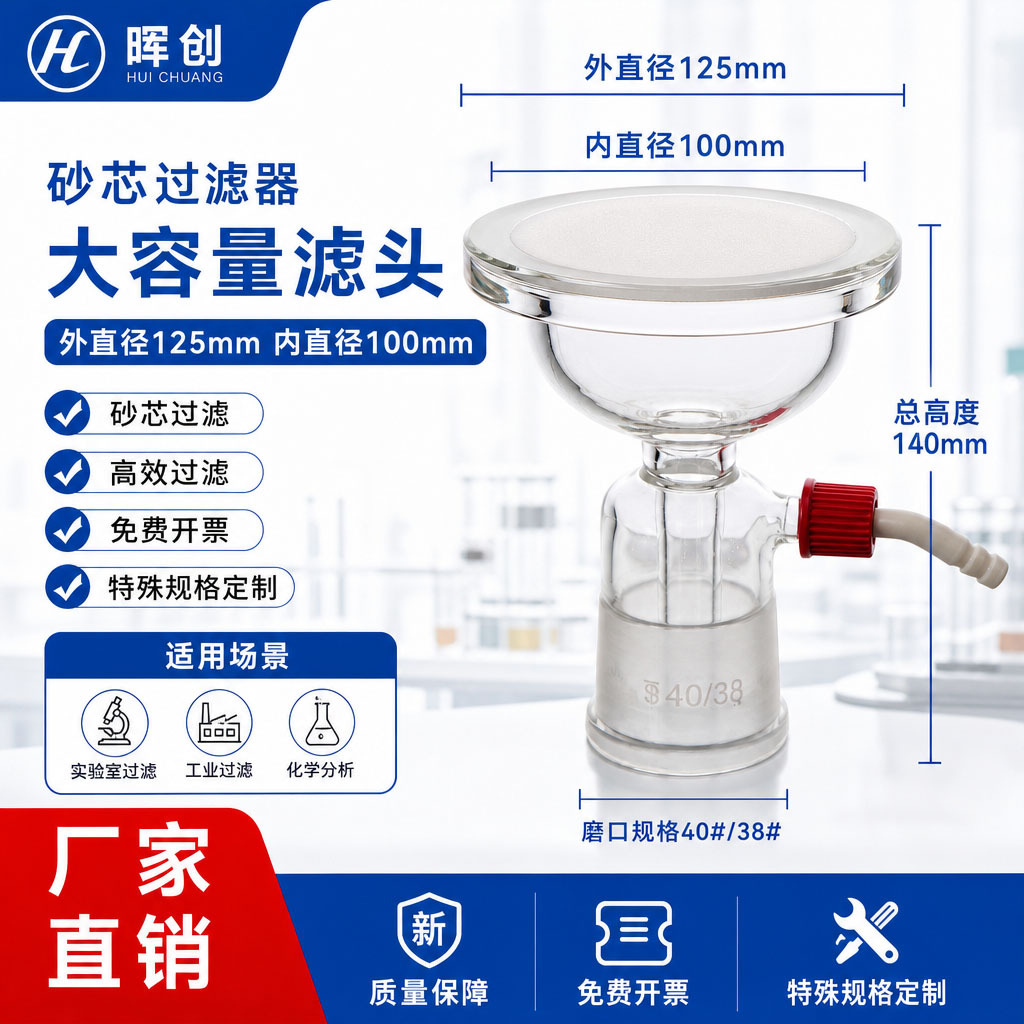 晖创砂芯过滤头60/100/125mm大直径滤头污水实验室微孔滤膜过滤器
