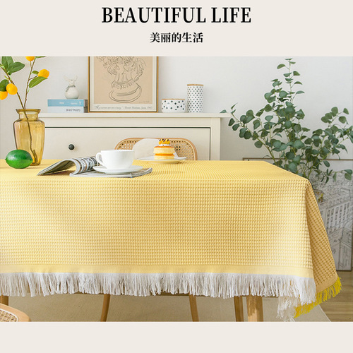 Ins style cotton and linen tablecloth small round table light luxury high-end birthday photo long table Japanese coffee table cloth dormitory French style