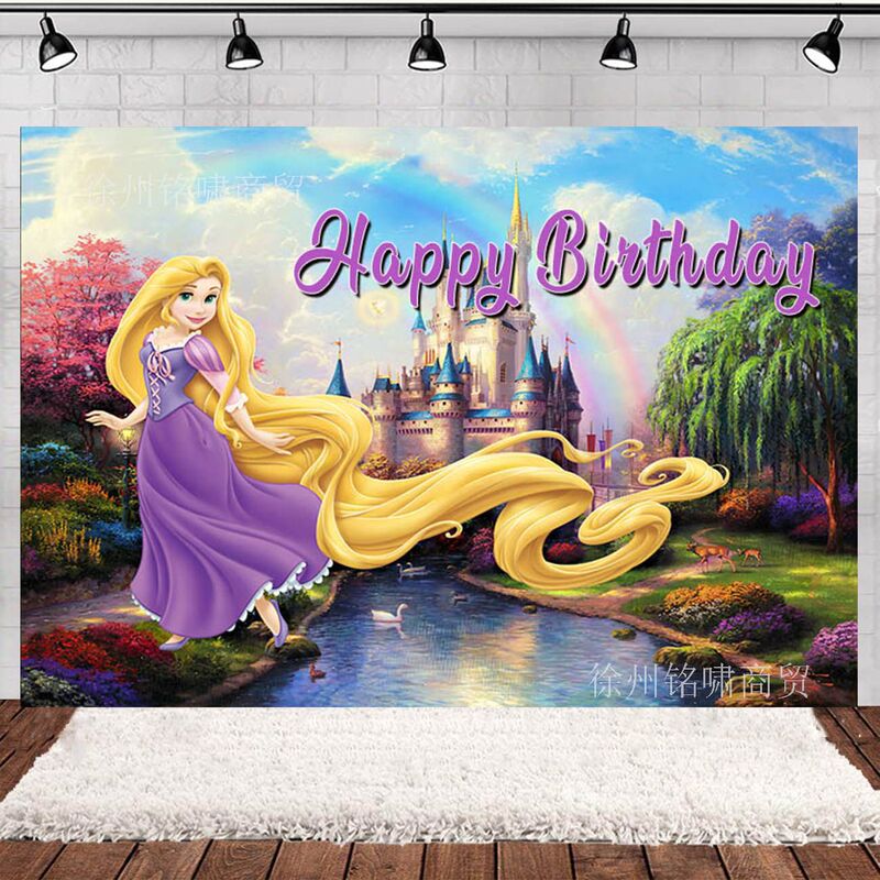 Amazon Castle Palace Rapunzel theme rainbow birthday scene layout banner photography background cloth