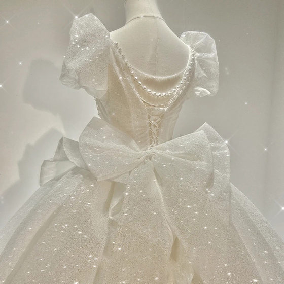 French Style Light Wedding Dress 2023 New Bridal Main Yarn Trailing Mori Style Elegant Small Pregnant Women's Retro Simple Wedding Dress