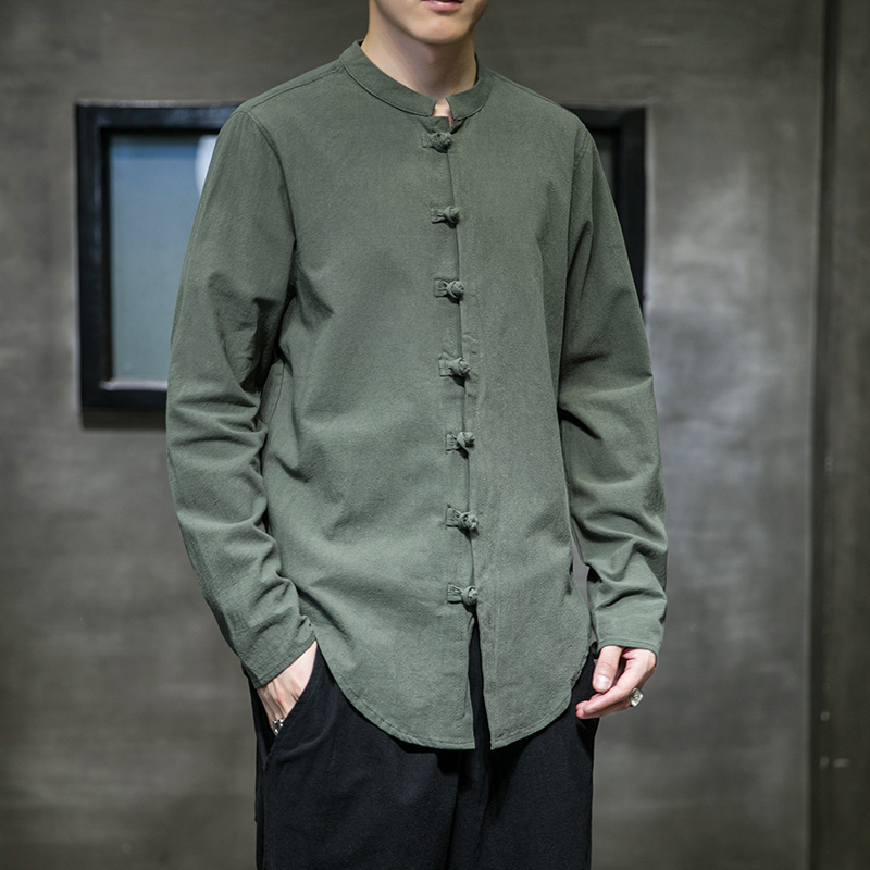 Autumn New Chinese Style Men's Solid Color Shirt Cotton Linen Shirt Large Size Fashionable Loose Retro Buckle Top Clothes Autumn New Chinese Style Men's Solid Color Shirt Cotton Linen Shirt Large Size Fashionable Loose Retro Buckle Top Clothes