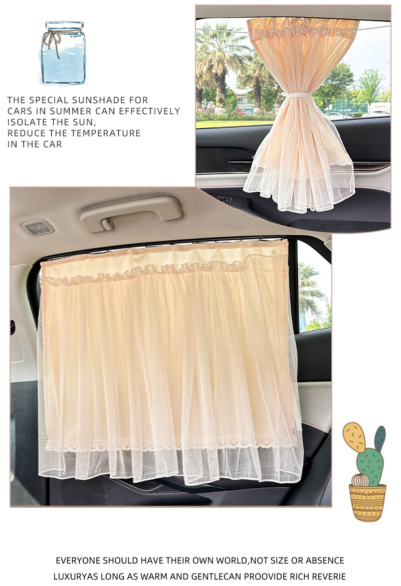 Car Curtain Sunshade Baby Cute Lace Side Window Suction Cup Privacy Curtain Car Sun Protection and Heat Insulation Curtain