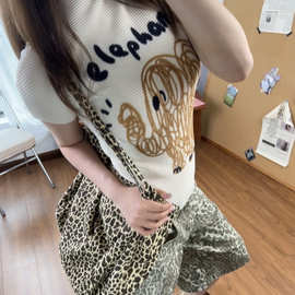 三宅印花褶皱上衣修身薄款玉米粒高弹力显瘦卡通T恤气质减龄女