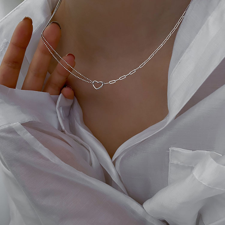 Sunburst Heart Double Layer Necklace For Women Collarbone Chain Choker Sweet Cool Niche Style Accessories 2022 Trend_voghion.com