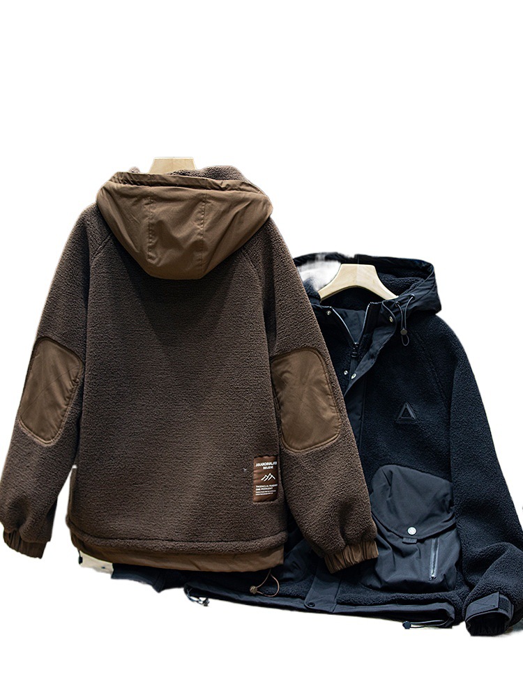 Abrigo con capucha de lana de cordero de invierno de los hombres de la marca de moda suelta abrigo de algodón cálido acolchado de los hombres de moda americana casual abrigo de algodón acolchado de los hombres