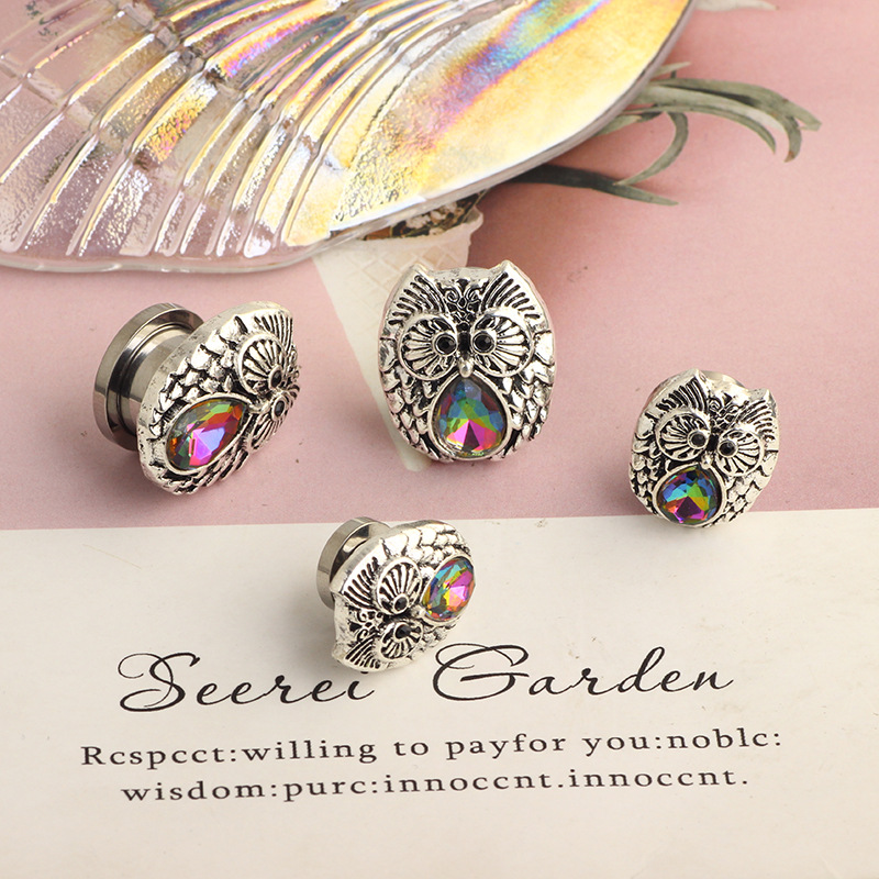 Stainless Steel Owl Water Drop Ear Expander Earrings - Fashion Puncture Ear Amplifier Jewelry for Stretching Ear Holes - 16mm detail image 7