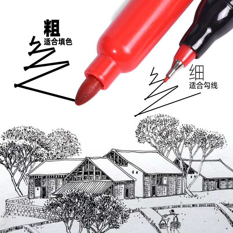 PM1092 marcador de doble cabeza de arte aceitoso pluma de gancho Grande y Pequeña de doble propósito pluma de contorno almacén logística pluma 10