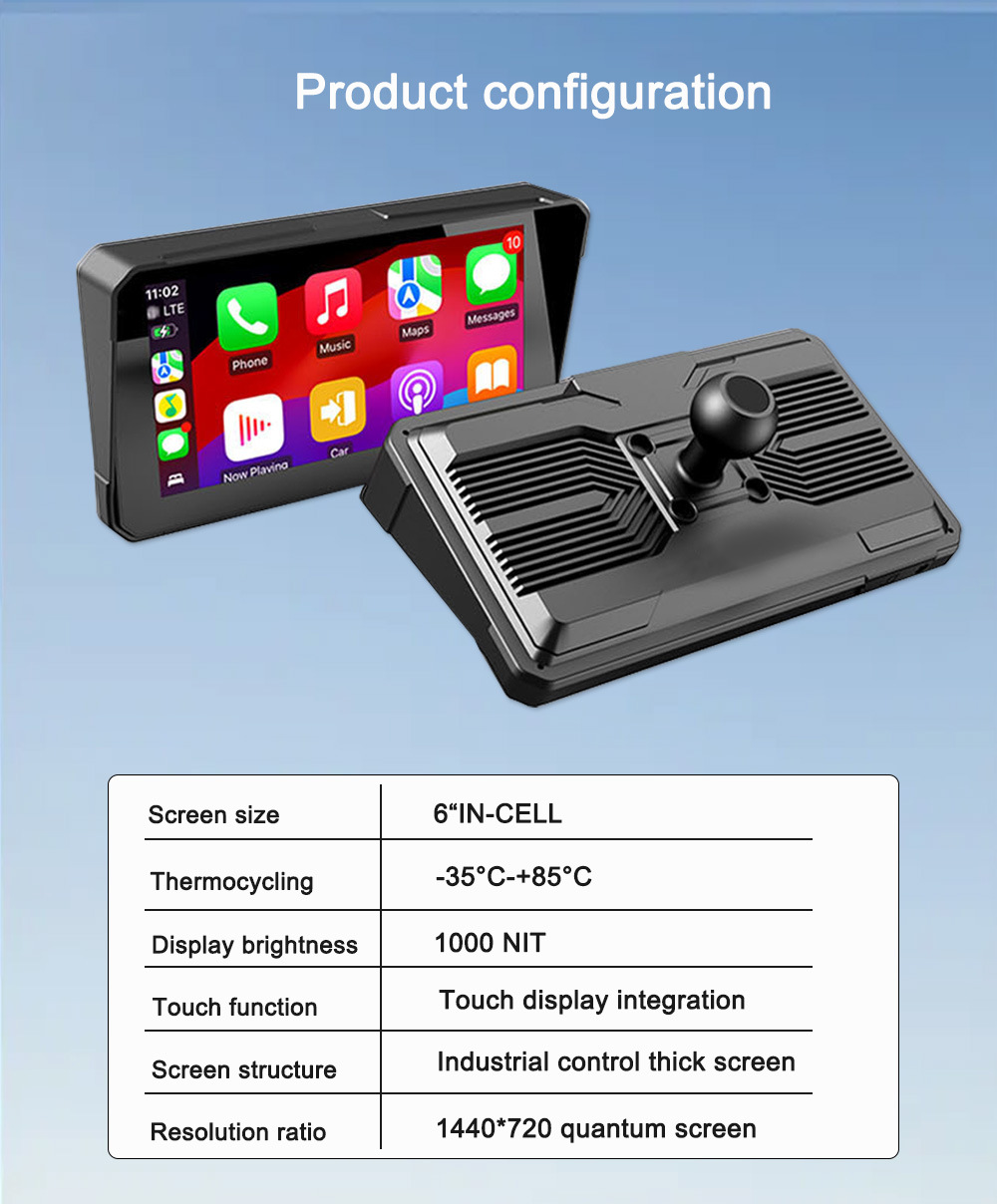 Cross-Border 6inch Motorcycle Dash Cam Wireless Carplay Android Auto Gps Screen Projection Recorder