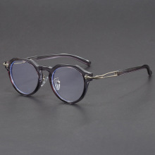 日本极简风格 高质感蓝银色板材眼镜框 纯钛超轻镜架 百搭男女款