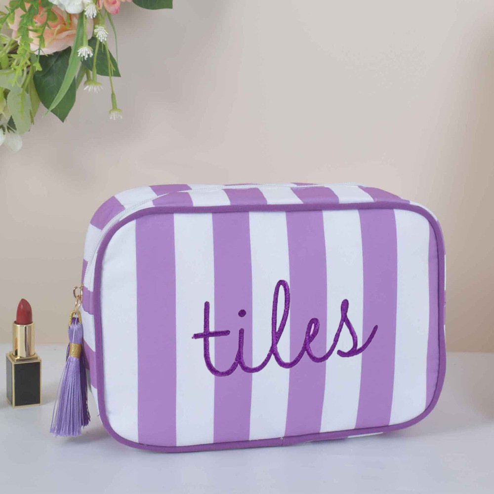 Amazon nueva bolsa de maquillaje a rayas bolsa de viaje bolsa de maquillaje de gran capacidad bolsa de mahjong bolsa portátil