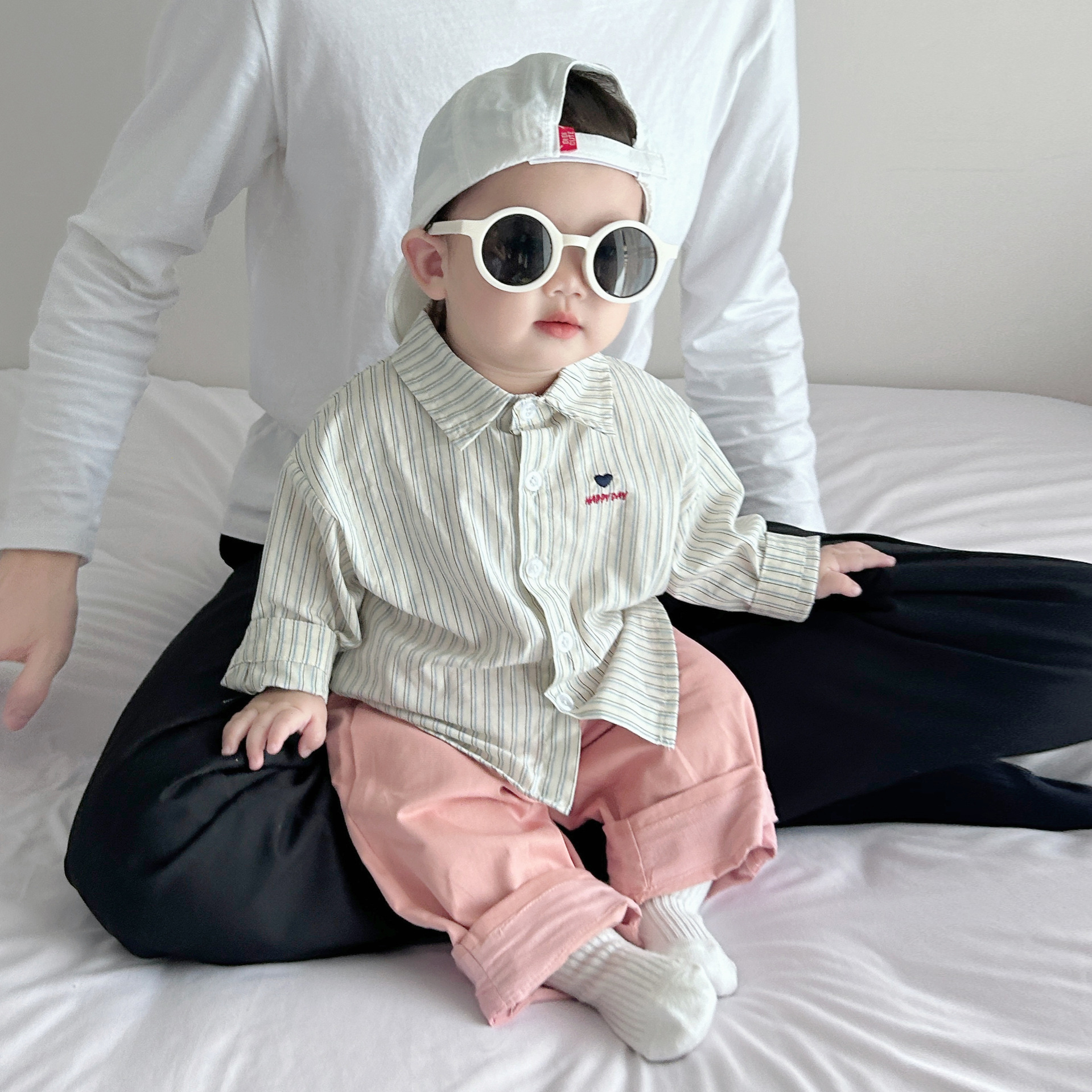 韩版婴儿衣服春夏男童套装薄款婴幼儿男女宝宝百搭衬衫两件套外出