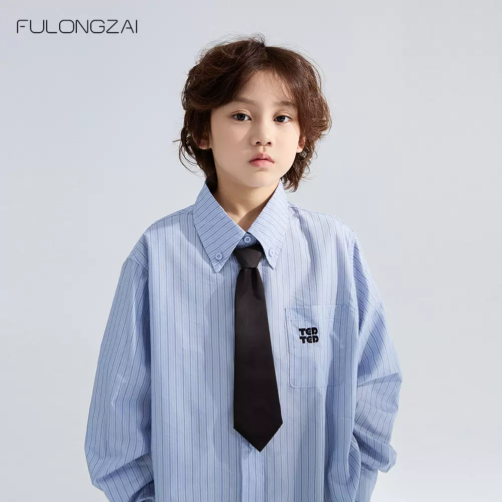 亲子童装加绒加厚秋冬季男女童新款中大童帅洋气条纹竖纹儿童衬衫
