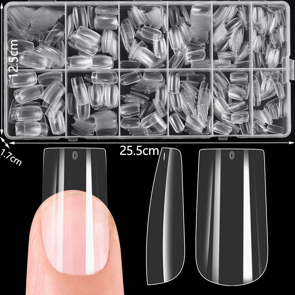 600 piezas transfronterizas de uñas transparentes de longitud media, uñas de almendra, uñas generosas de escalera media, uñas postizas, uñas extraíbles
