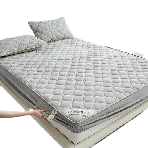 Washed cotton fitted sheet three-piece pillowcase cotton quilted thickened home bed cover protective cover Simmons full surround
