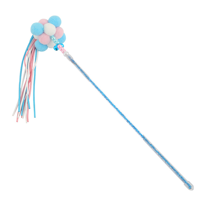 Nuevos suministros para mascotas en línea celebridad de hadas divertido gato palo coreano hecho a mano borla perla pluma campana divertido gato juguete