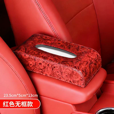 Tissue Holder for Car Dashboard, Car tissue box/set - wood-grain-model-red-without-steel-frame