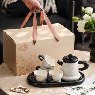 French Style Ceramic Cup suit Household High-end Housewarming Cup Wedding Accompanying Tea Set Gift Box