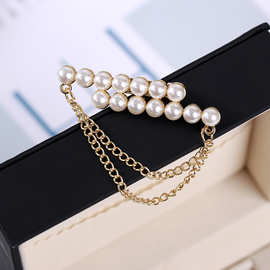 新款珍珠链条别针韩版名媛气质胸针配饰服装毛衣领百搭西装饰品