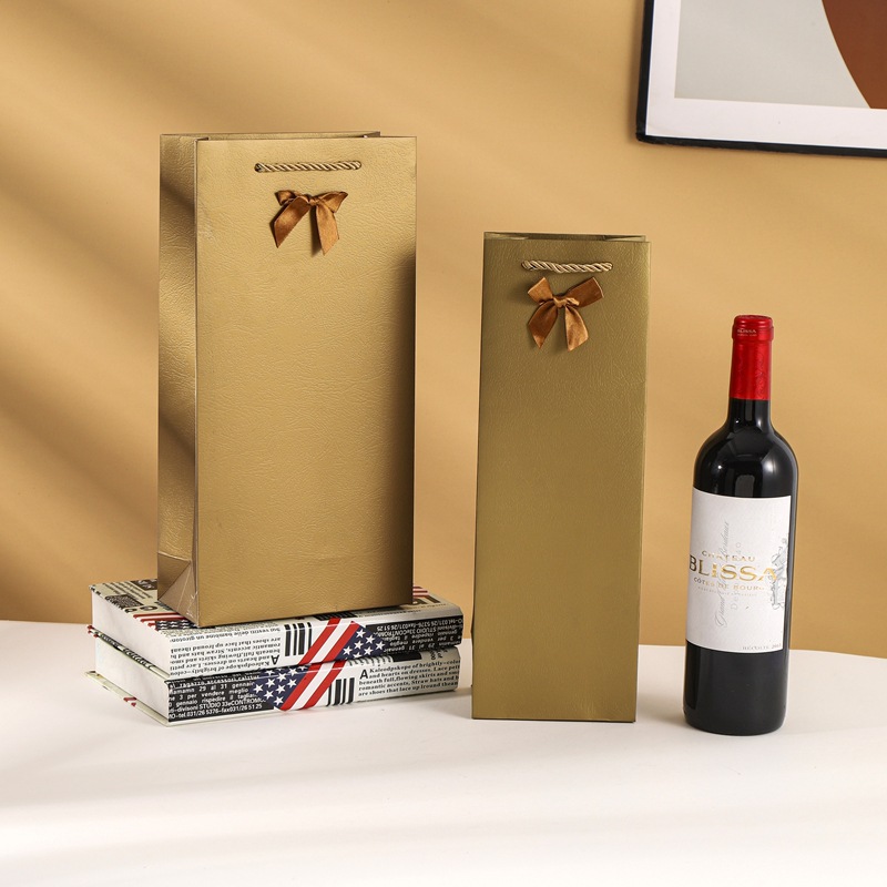 金色红酒袋加厚白卡红酒纸袋手提葡萄酒包装袋伴手礼礼品袋烫金