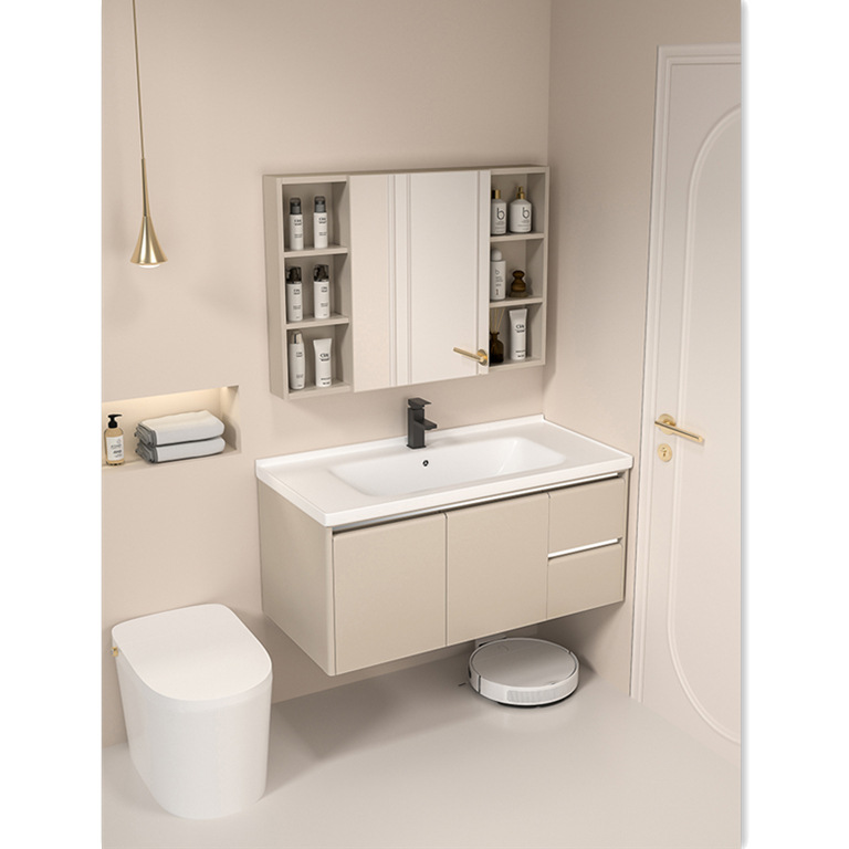 Cabinet de baño de abeja de aire crema combinación moderna simple lavabo inodoro sanitario lavabo todo en uno lavabo