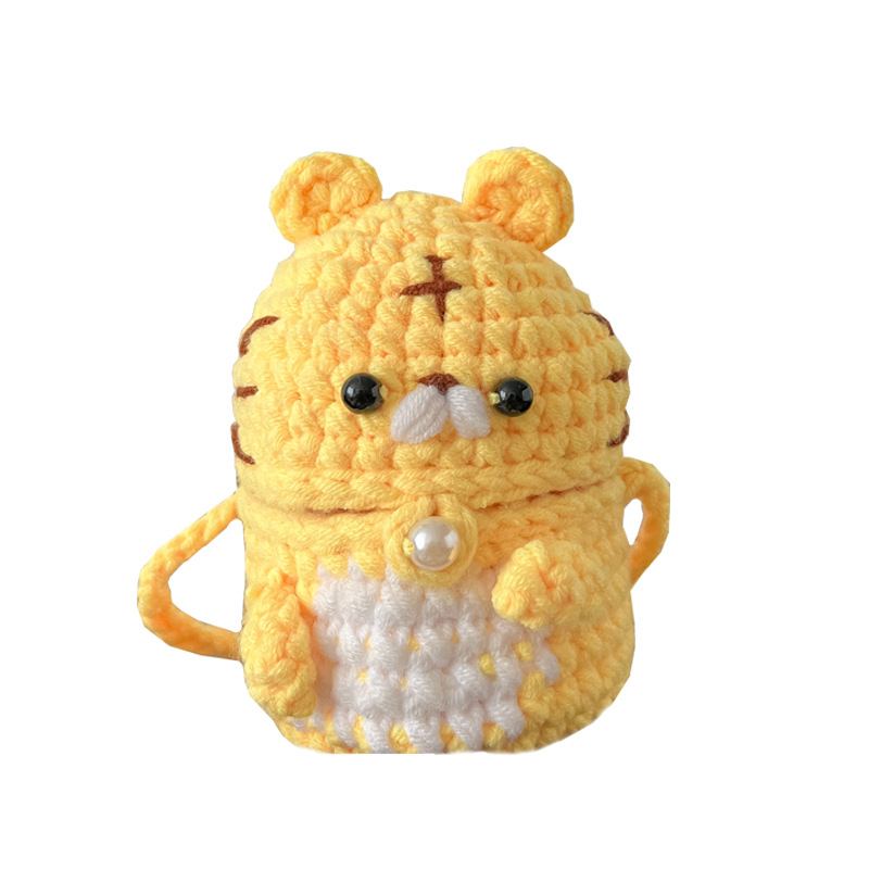 Kindergarten bolsa de los niños lindo niño lana tejida bolsa de mensajero de la muchacha tejida a mano del tigre monedero