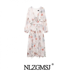 Autumn 2024 New Women's Clothing European and American Style Fashion Laminated Decorative Flower Printing dress 8957218