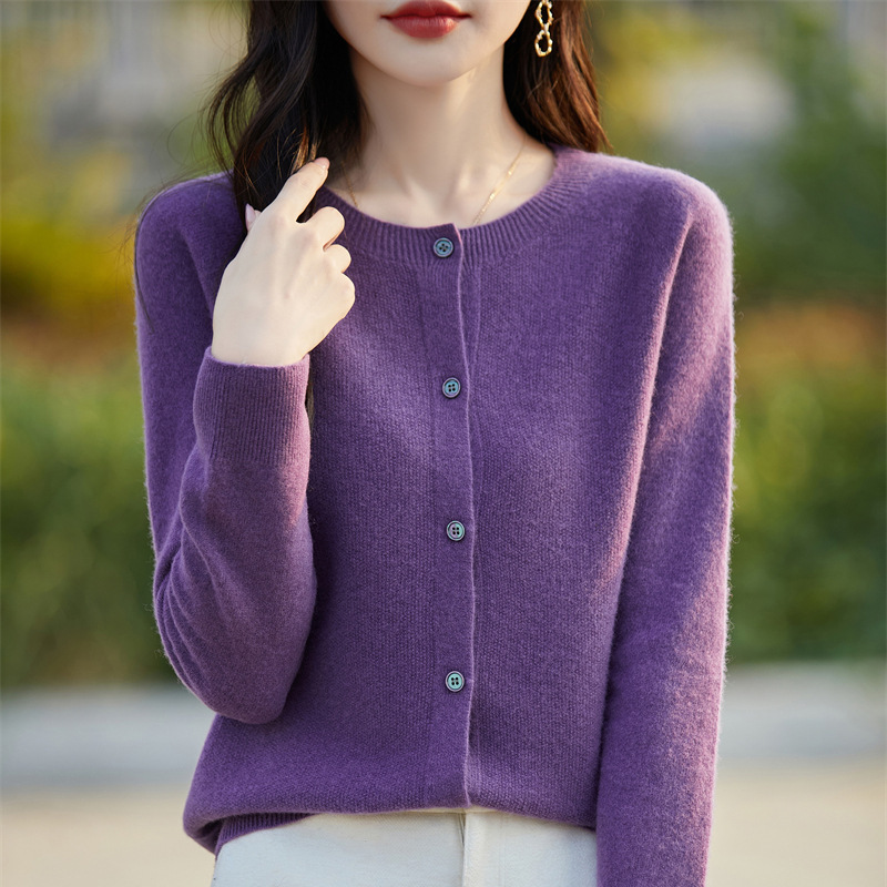 Cardigan Women's Knitted Sweater Round Neck New Spring & Fall Korean Style Loose Sweater Jacket Fashionable Osmanthus Needle Outer Top
