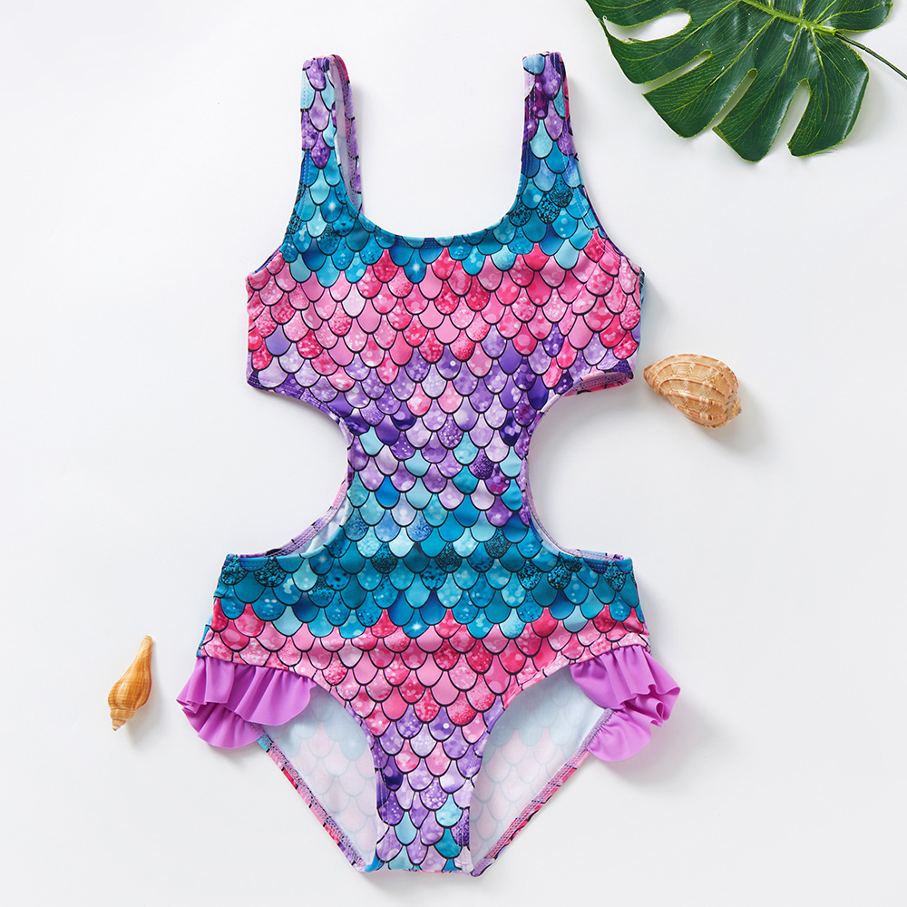 Spot New 3~12 Years Old Kidsren's Swimsuit Gradient Fish Scale Girls Swimsuit All-In-One Kidsren's Swimsuit