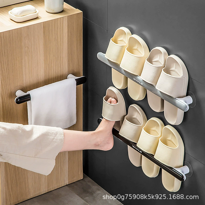 Вешалка для тапочек Настенная подвесная для ванной комнаты Настенное хранение туалетной обуви Артефакт Туалетная стойка для обуви без перфорации Стеллаж для хранения