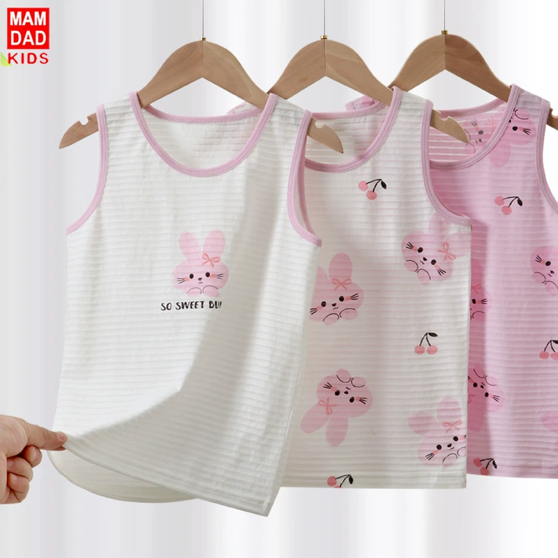 Cotton bamboo vest, summer thin children's T-shirt sleevless, 3 piece set