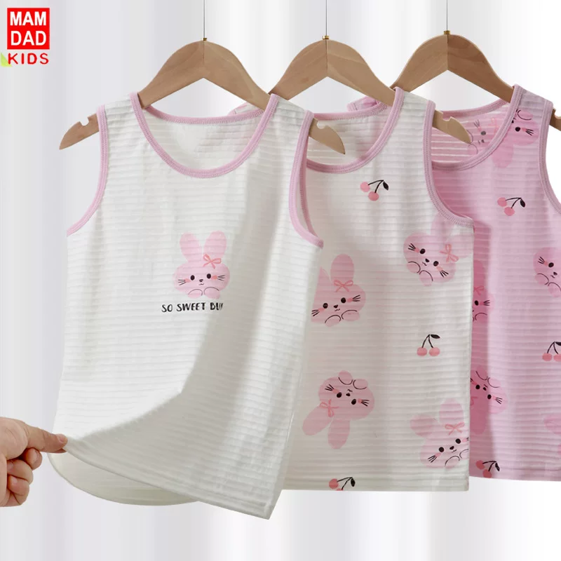 Cotton bamboo vest, summer thin children's T-shirt sleevless, 3 piece set