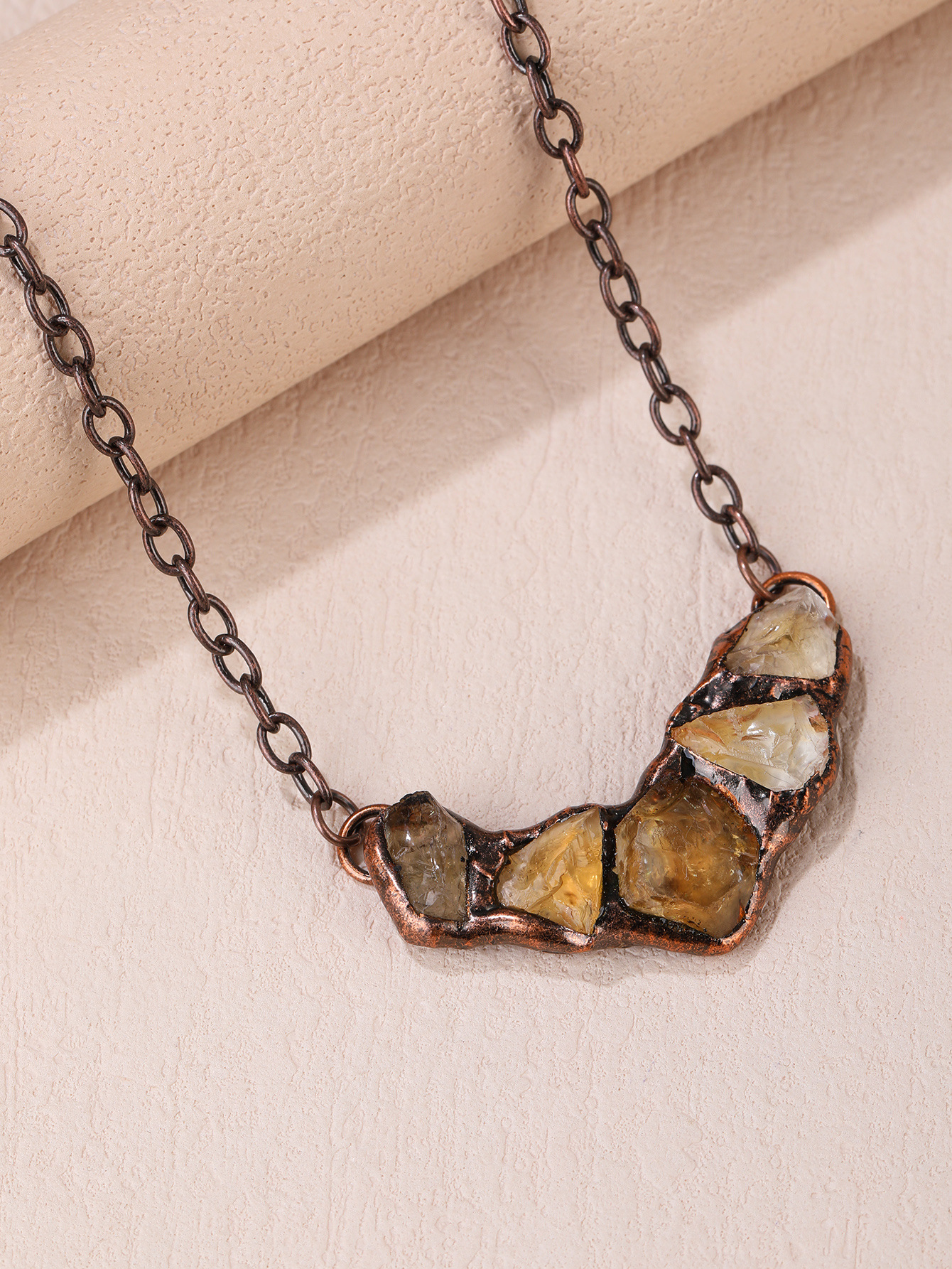Daily Occasion Copper Material Wholesale Jewelry Retro Ethnic Style Geometric Copper Crystal Handmade Inlay Necklace Cable Chain
