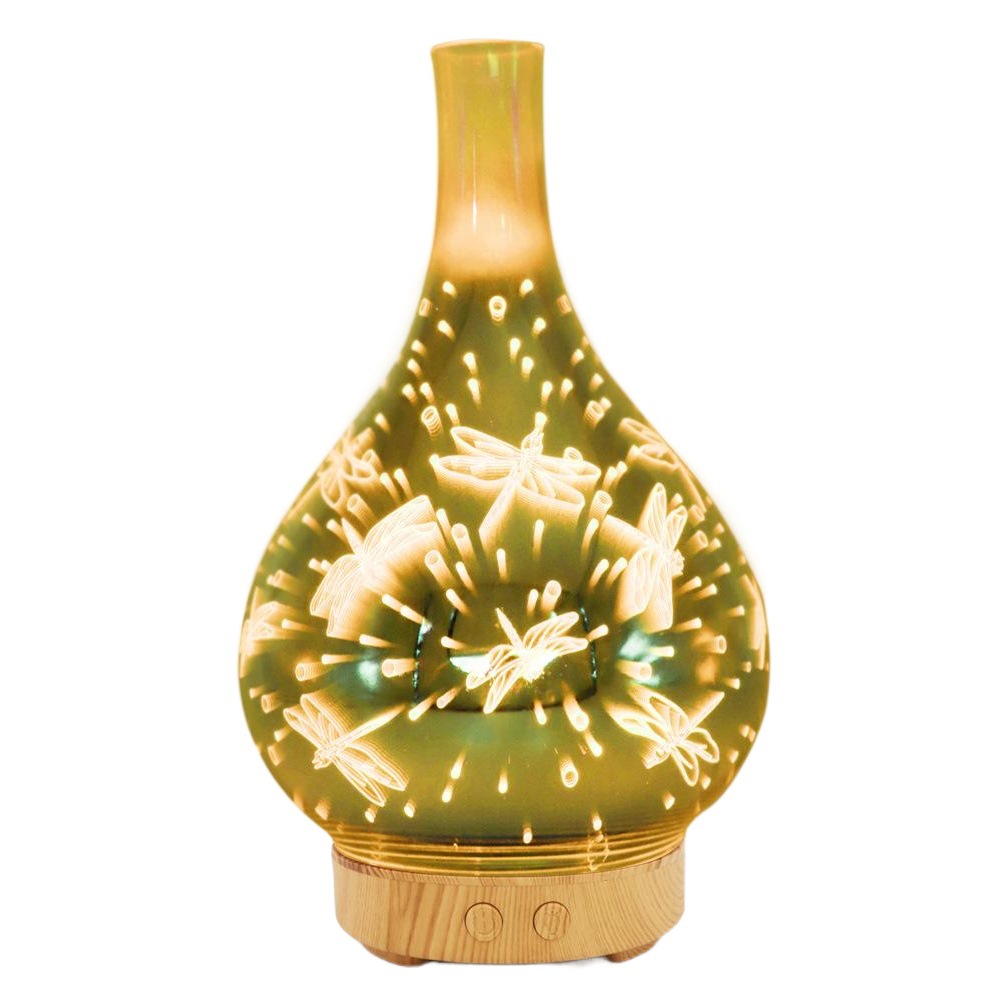 Fábrica al por mayor 100mL luz de la noche creativa 3D fuegos artificiales de vidrio máquina de aromaterapia colorido aromaterapia cielo estrellado amor humidificador