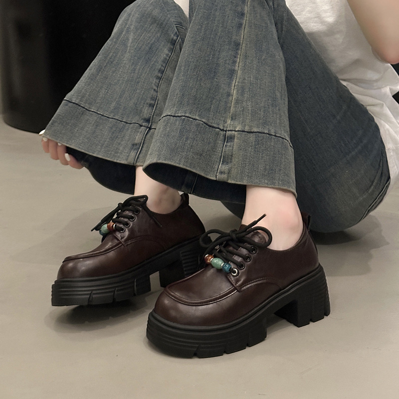 牛皮版真皮乐福鞋女2025新款秋季英伦风小皮鞋厚底配裙子增高单鞋|undefined