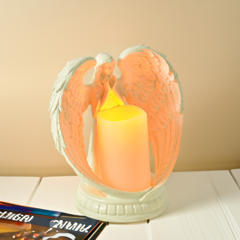  European-Style Angel Candlestick Living Room Tabletop Ornaments Electronic Candle Resin Crafts Handmade Jewelry
