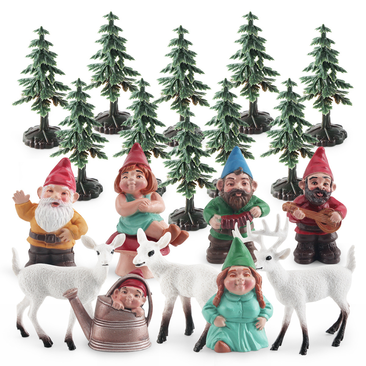Simulación transfronteriza cola blanca ciervos familia enana árbol de Navidad modelo creativo Navidad escena escritorio adornos estáticos