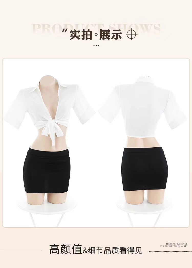 Sexy Secretary Roleplay Costume Set with Chiffon Shirt, Mini Skirt and Panties — detail image 10