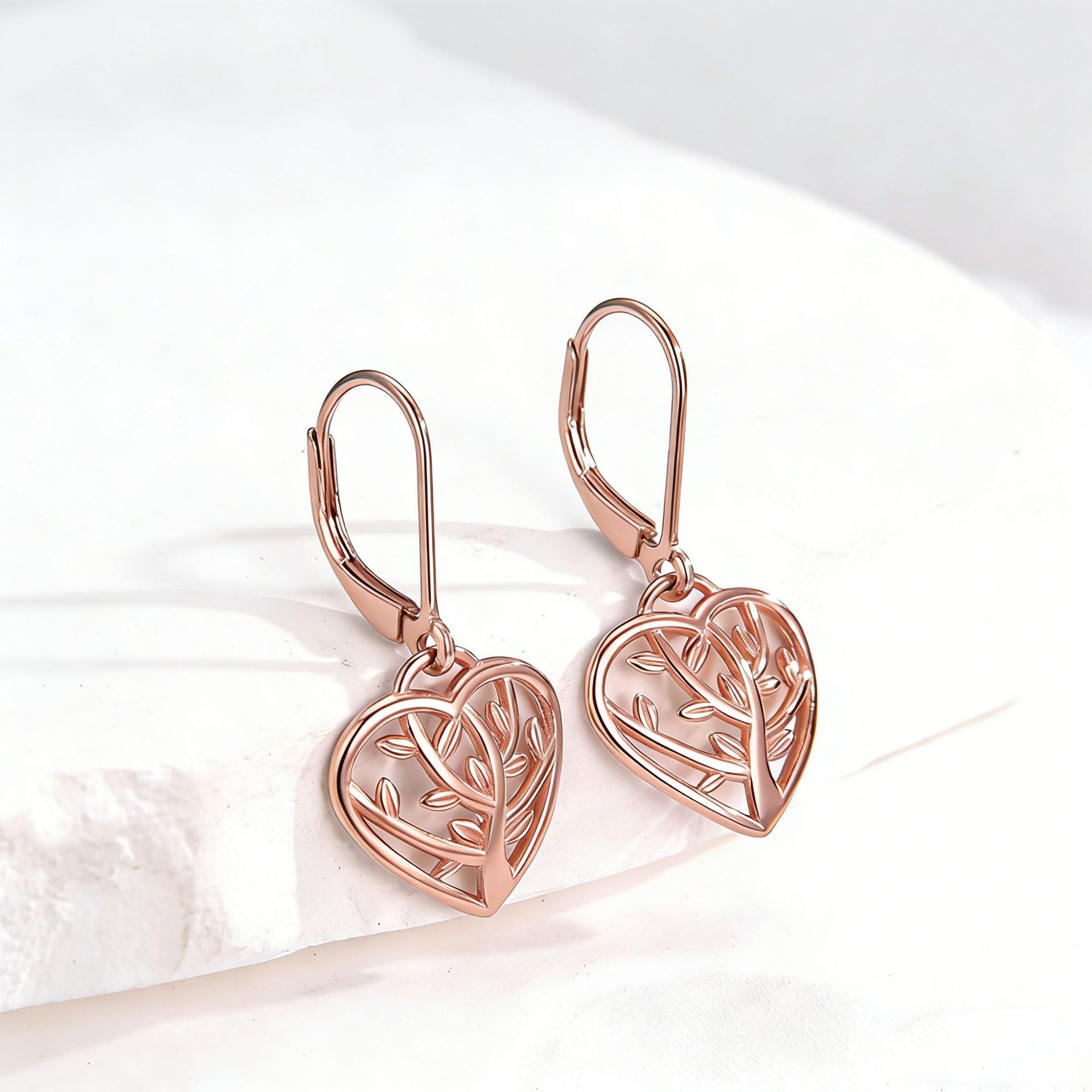 Amazon transfronterizo plata esterlina 925 aretes de árbol de vida hojas de corazón estilo francés pendientes de moda europeos y estadounidenses pendientes de comercio exterior