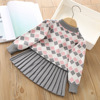 Sweater, demi-season set, cartoon children's knitted scarf, pleated skirt, Korean style, western style