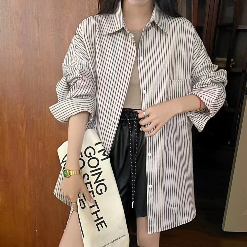 Korean Style Chin Fashion Large Size Long-Sleeved Stripesd Shirt 2026 Spring New Casual Loose Jacket Women's Shirt