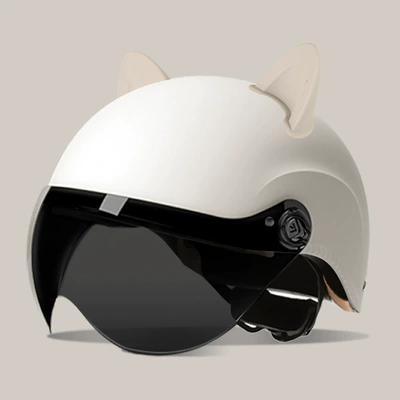 battery car safety helmet — Motosiklet kaskı (dəbilqə) - summer-helmet-frosted-white-summer-helmet-sun-protection-glasses-accessories-rabbit-ears-white-one-size-fits-all